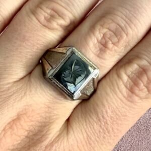 sterling silver mens vintage intaglio trojan warrior ring size 12.5